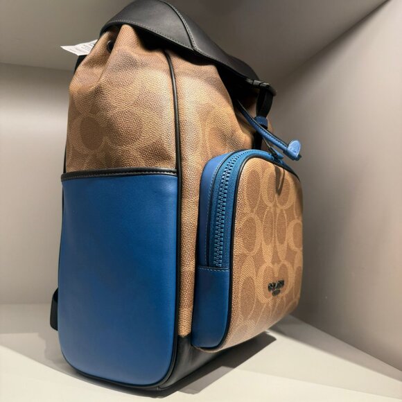 coach Racer Backpack In Blocked Signature Canvas cy775 - Picture 3 of 8